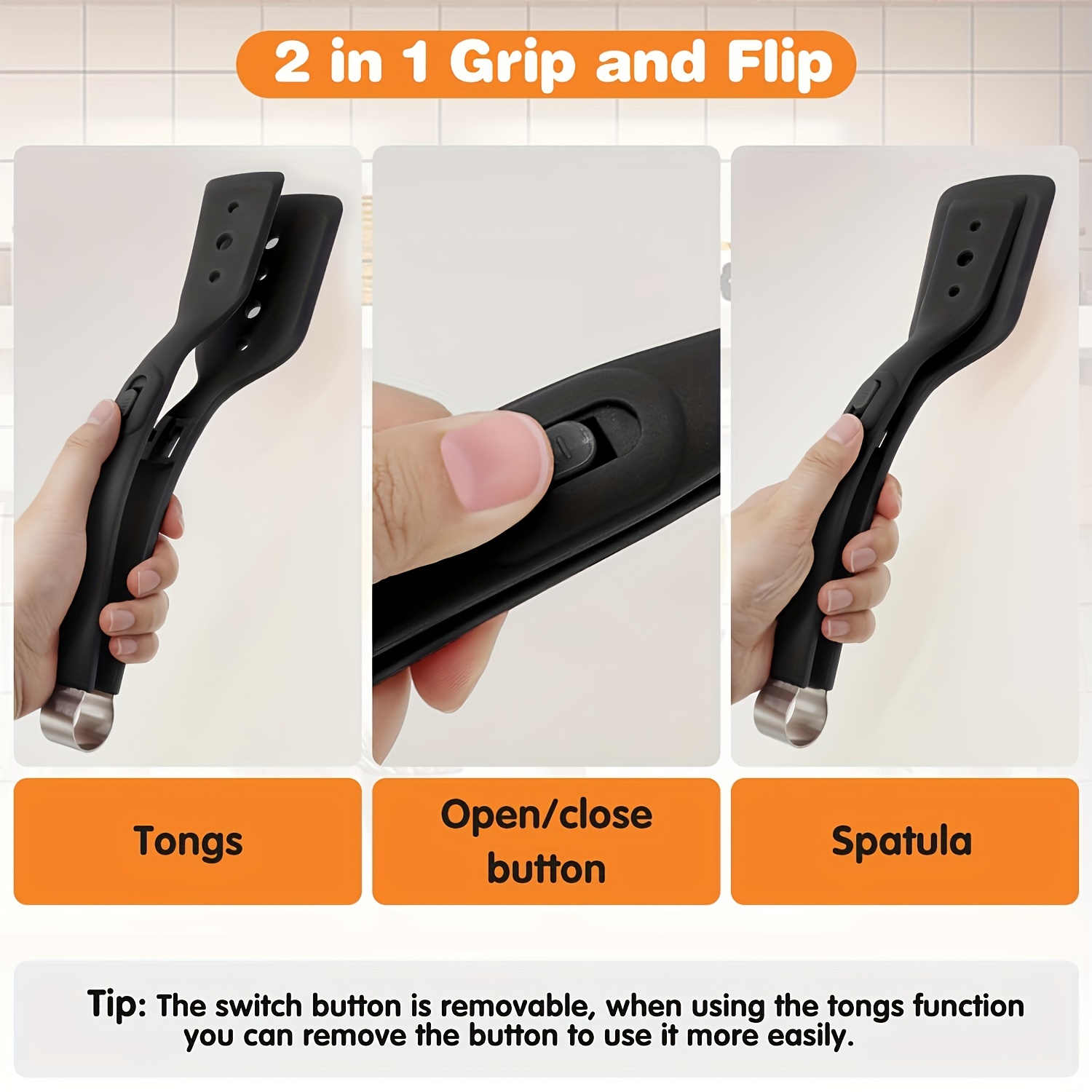 2-In-1 Stainless Steel Silicone Cooking Tongs, Barbecue Heat Resistant Spatula-11.6 Inches-Adjustable Design, Multi-Purpose Home Kitchen Bread Holder Non-Stick Clamps, Flip Fish, Eggs, Fried Steaks, Pancakes, Omelets, Toast Salad Tongs - Image 7