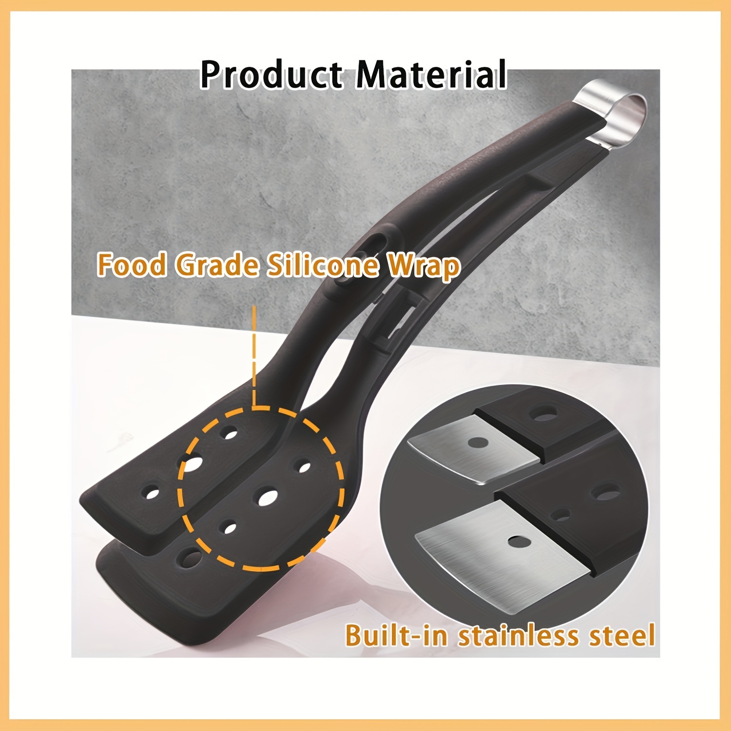 2-In-1 Stainless Steel Silicone Cooking Tongs, Barbecue Heat Resistant Spatula-11.6 Inches-Adjustable Design, Multi-Purpose Home Kitchen Bread Holder Non-Stick Clamps, Flip Fish, Eggs, Fried Steaks, Pancakes, Omelets, Toast Salad Tongs - Image 8