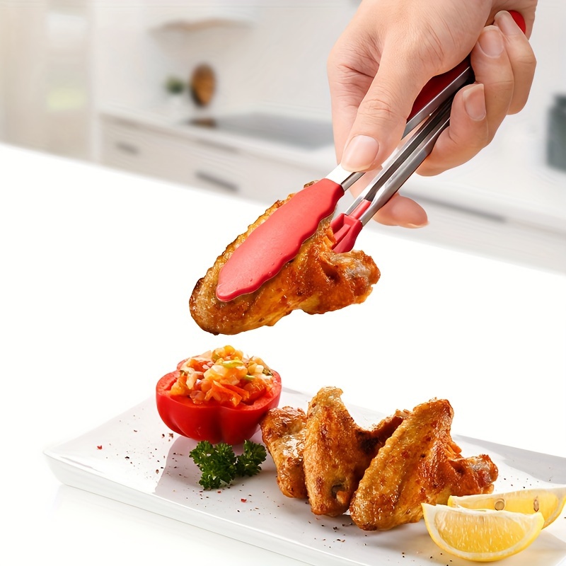 1/5pcs Stainless Steel Cooking Tongs with Silicone Tips - 7 InchSmall Tongs for Serving, Barbecue, Salad, Ice, Oven And Moreldeal for Home Kitchen, Kitchen Accessories