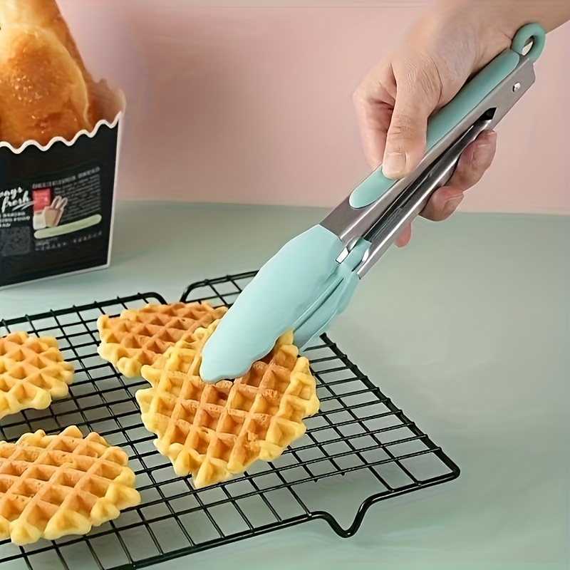 Silicone Food Tongs, Stainless Steel Kitchen BBQ Steak Flipper, Oven Baking Food Tongs, Grilling Tongs
