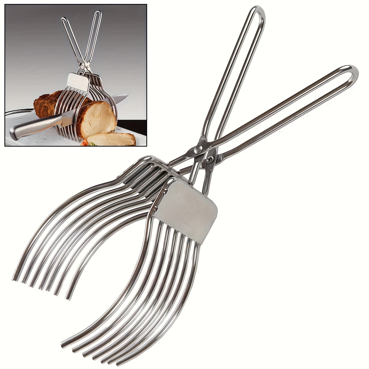 1pc Stainless Steel Meat Tongs - Heavy-Duty Multi-Functional BBQ Tongs for Grilling, Slicing, and Handling Meat, Ham, Bread - Food-Safe 304 Stainless Steel with Ergonomic Handles for Home, Outdoor, and Camping Use, Grilling Accessories for Outdoor Grill, - Image 5