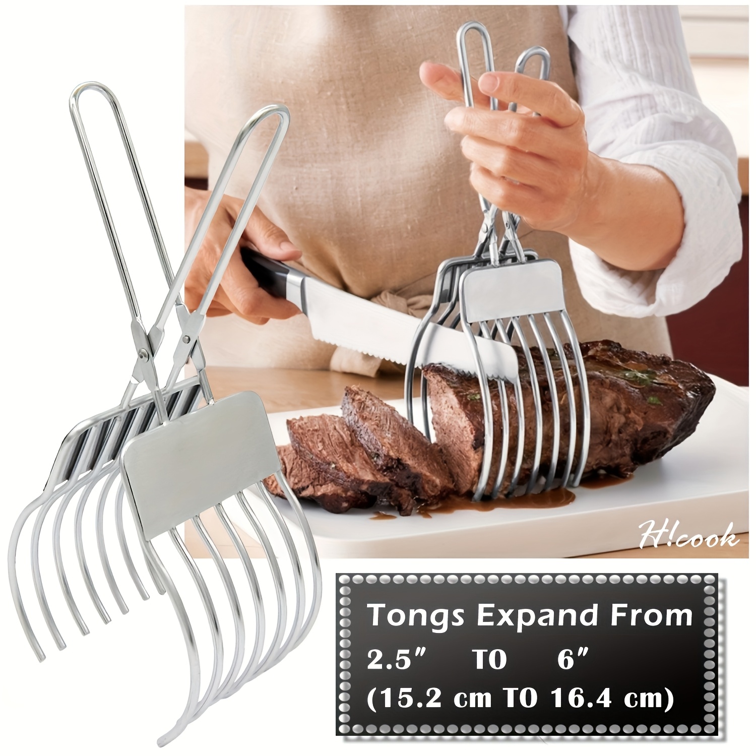 1pc Stainless Steel Meat Tongs - Heavy-Duty Multi-Functional BBQ Tongs for Grilling, Slicing, and Handling Meat, Ham, Bread - Food-Safe 304 Stainless Steel with Ergonomic Handles for Home, Outdoor, and Camping Use, Grilling Accessories for Outdoor Grill, - Image 2