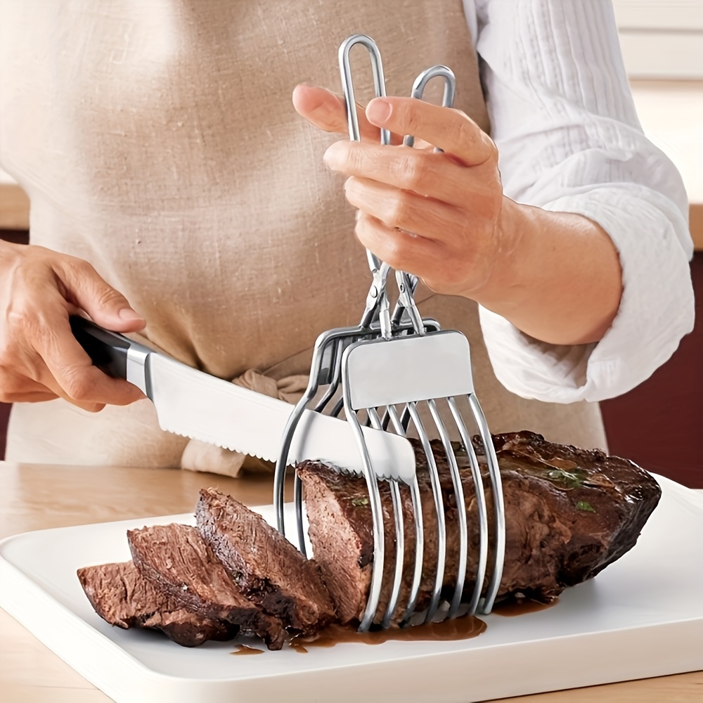 1pc Stainless Steel Meat Tongs - Heavy-Duty Multi-Functional BBQ Tongs for Grilling, Slicing, and Handling Meat, Ham, Bread - Food-Safe 304 Stainless Steel with Ergonomic Handles for Home, Outdoor, and Camping Use, Grilling Accessories for Outdoor Grill,