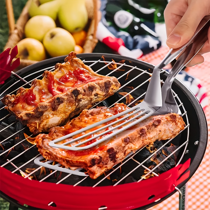 1pc 304 Stainless Steel Tongs, Ideal for Barbecue Activities, Frying, Cooking, and BBQ - Compact Design, Ergonomic Handle, Sturdy and Durable Kitchen Tool for Turning Food, Robust Tongs, Suitable for Both Home and Commercial Use