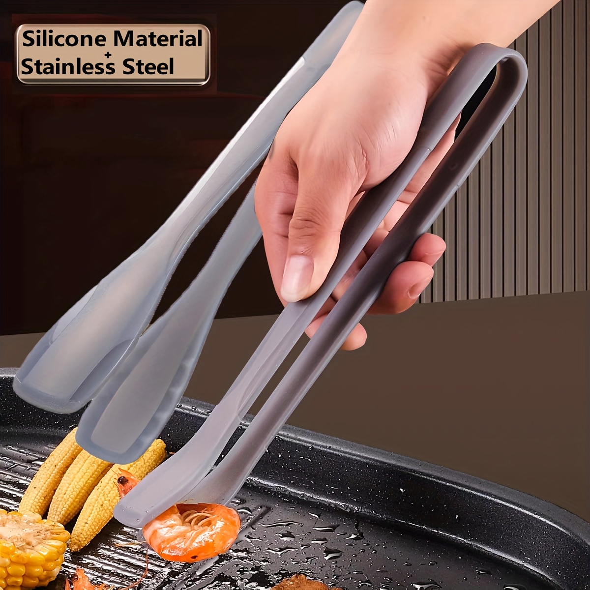 2pcs Silicone Transparent BBQ Tongs, 11-inch Food Tongs, Straight/Angled Steak Tongs, Grill Tongs, Kitchen Food Tongs, BBQ Tongs, Silicone Coated Stainless Steel with Adjustable Jaw Size