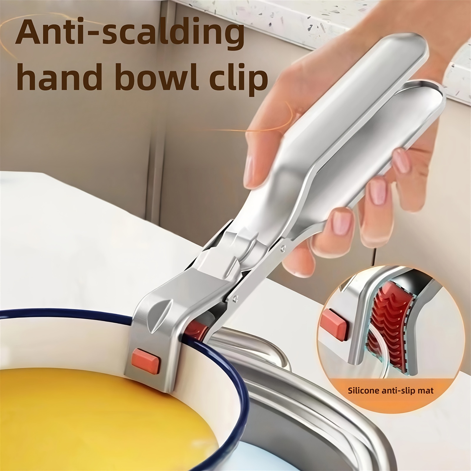 1pc Stainless Steel Anti-Scald Clip | Kitchen Bowl And Steamer Tongs, High-Temperature Resistant, Ergonomic Handle - Lightweight And Easy to Use, Suitable for Air Fryer, Steamer, Oven | Kitchen Cooking Gadget